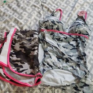 Cute tankini camouflage grey with pink pipping